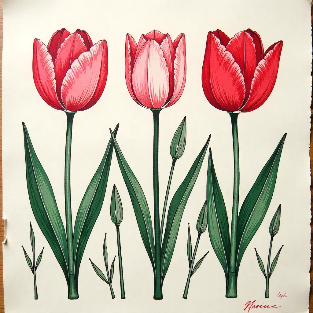 Woodblock printing tulip designs on reclaimed materials